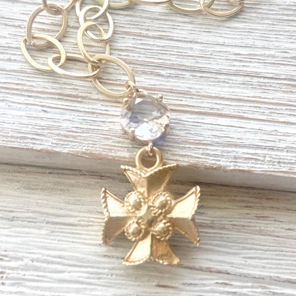 VB&CO Designs Handmade Jewelry - Maltese cross matte gold necklace 