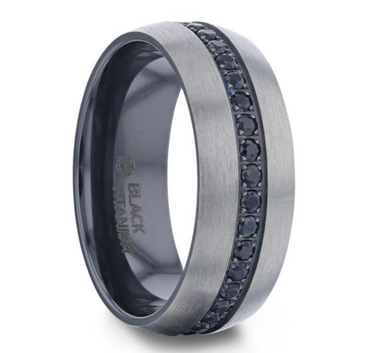 Domed Titanium Ring with Black Sapphires 570.00