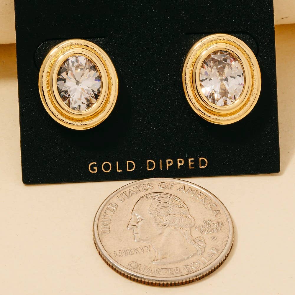 Anarchy Street - Gold Dipped Cz Oval Set Stud Earrings: GOLD