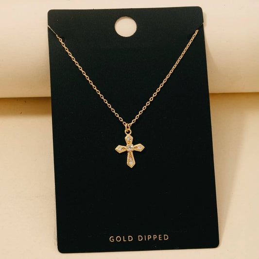 Anarchy Street - Gold Dipped Cz Pave Gothic Cross Pendant Necklace: GOLD