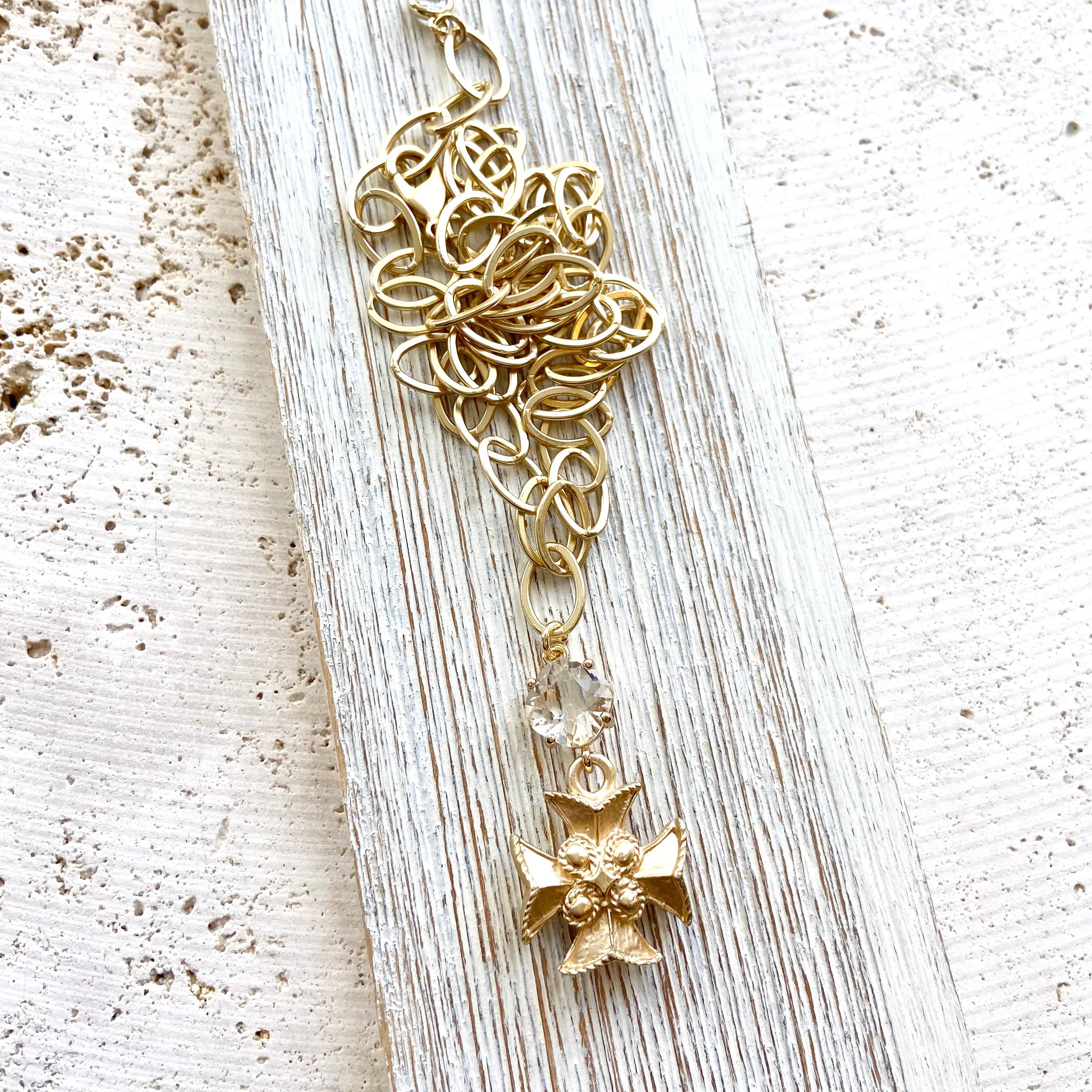 VB&CO Designs Handmade Jewelry - Maltese cross matte gold necklace 