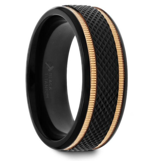 Black Titanium Diamond Pattern with Yellow Gold Milgrain Edges Ring 260.00