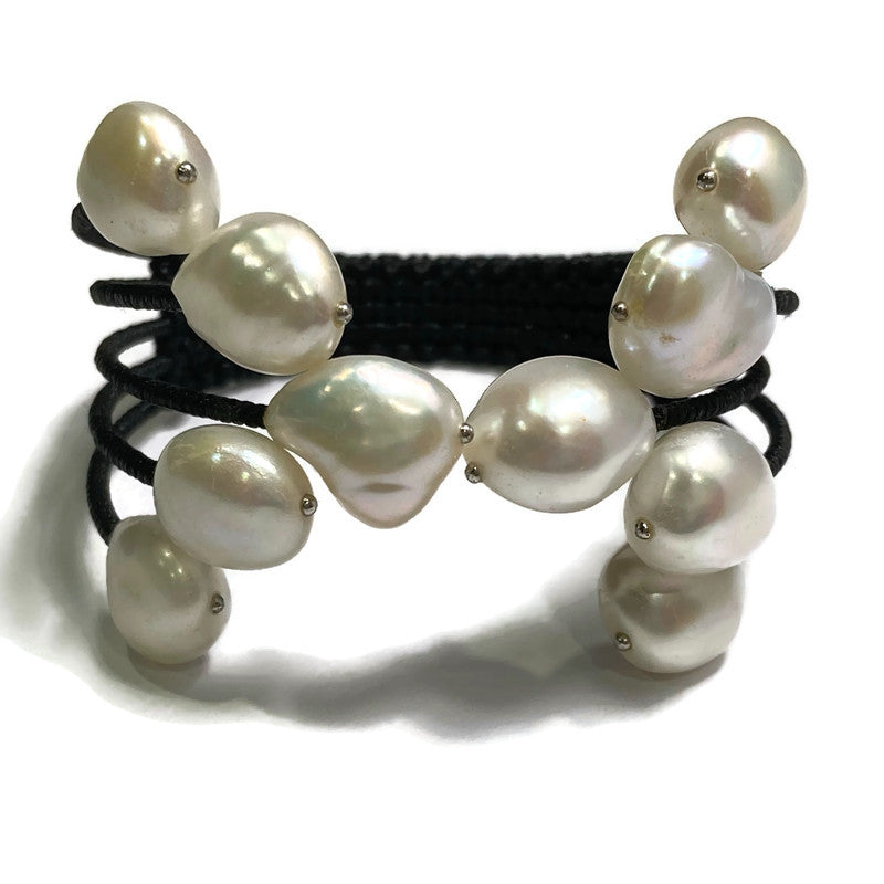 Tahitian Pearl (Baroque) Woven Cuff Bracelet with Front Split 115.00