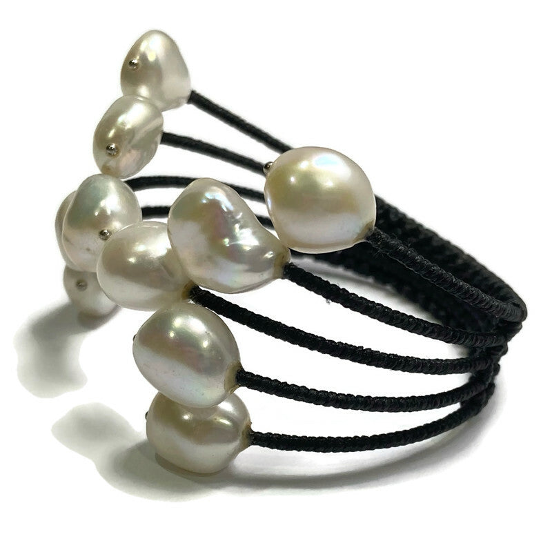 Tahitian Pearl (Baroque) Woven Cuff Bracelet with Front Split 115.00