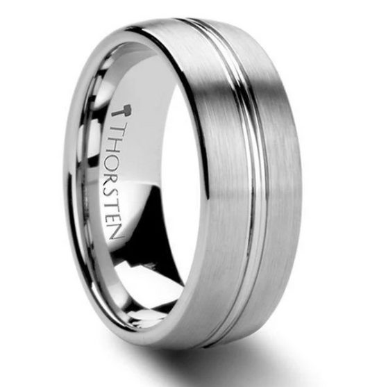 Tungsten Carbide Ring with Two Grooves in Domed Center 260.00