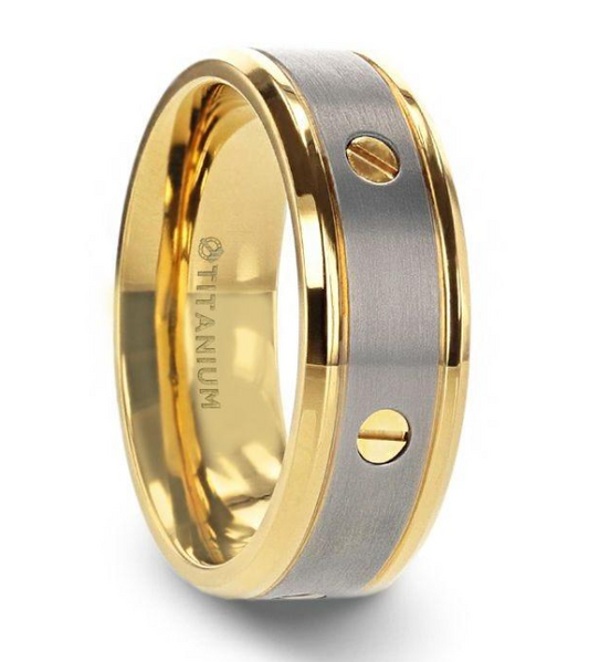 Titanium and yellow Gold Plating Rotating Screw Ring 340.00