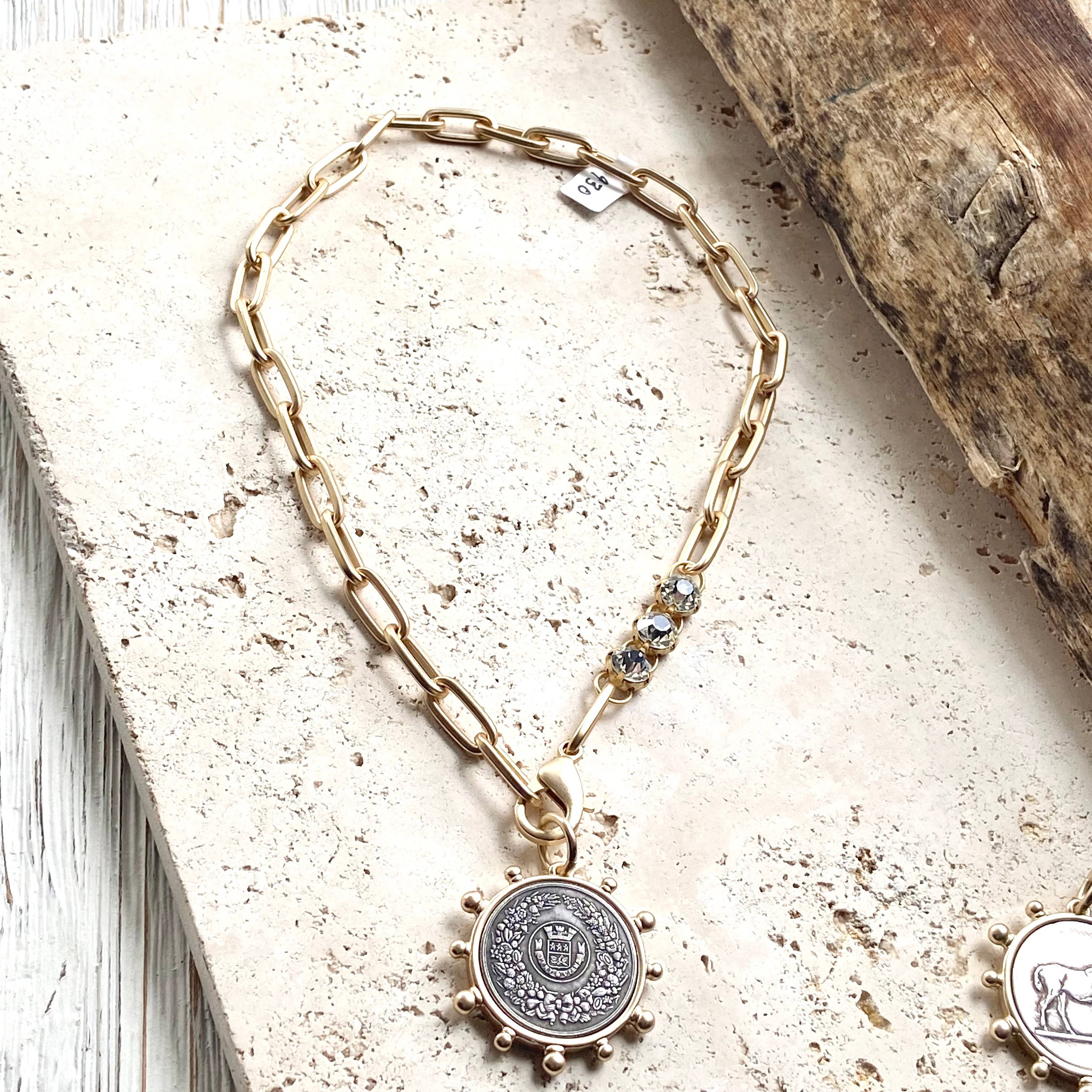 VB&CO Designs Handmade Jewelry - Horse equestrian queen French bee coin jewelry medallion: Horse / 17”