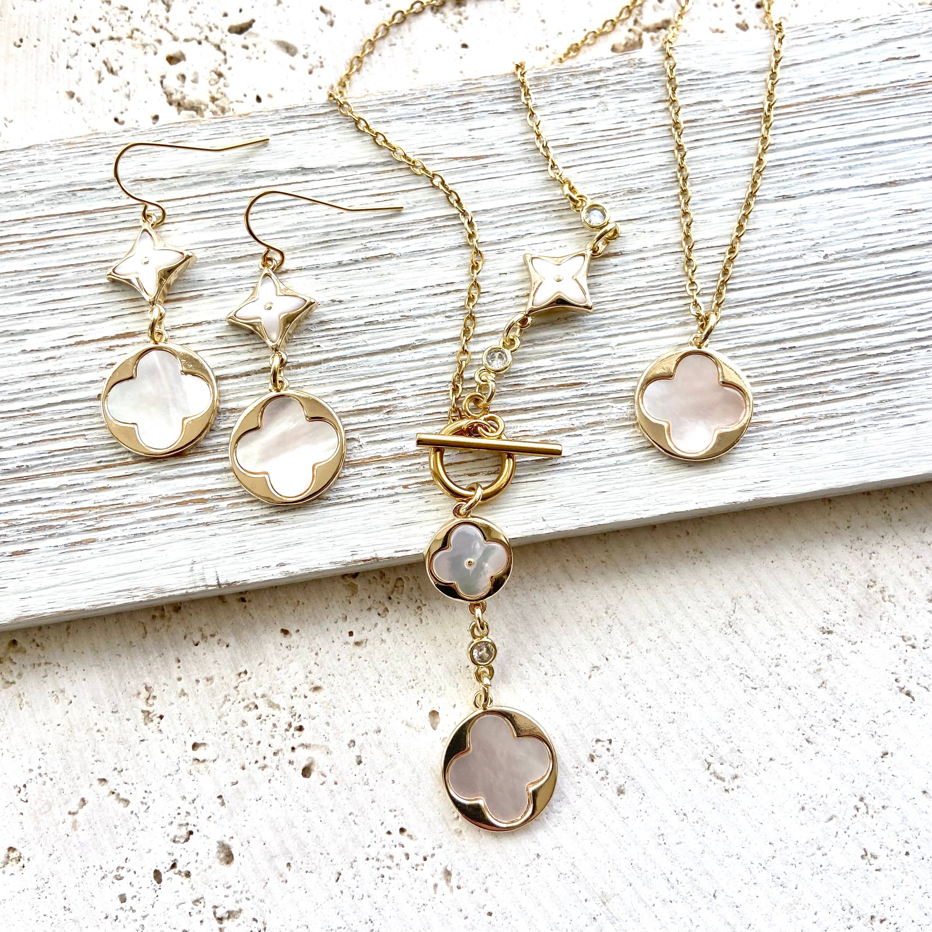 VB&CO Designs Handmade Jewelry - Pearl shell earring clover quatrefoil boutique salon jewelry