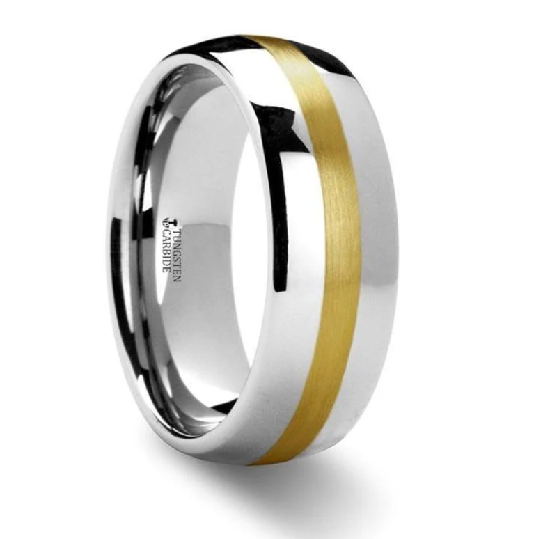 Tungsten Domed Ring with Yellow Gold Inlay 540.00