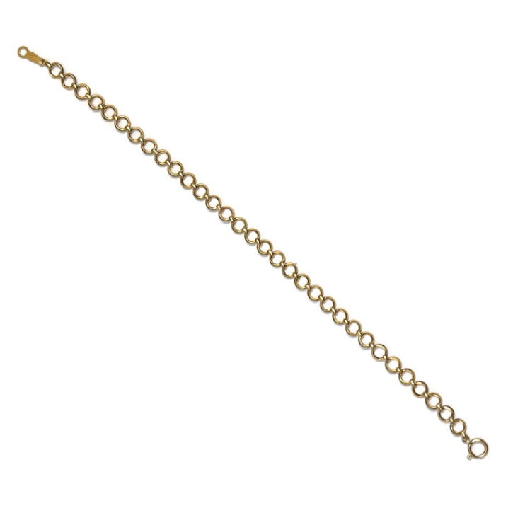 A yellow gold chain bracelet with a length of 7.25 inches and a width of 5.0mm, displayed against a white background.