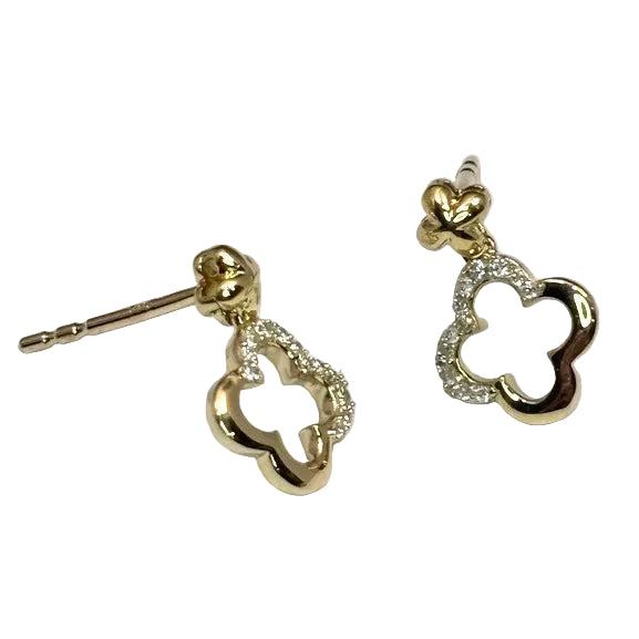 14K Yellow Gold Diamond Clover Dangle Earrings