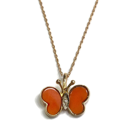 Coral Diamond Butterfly Pendant 640.00