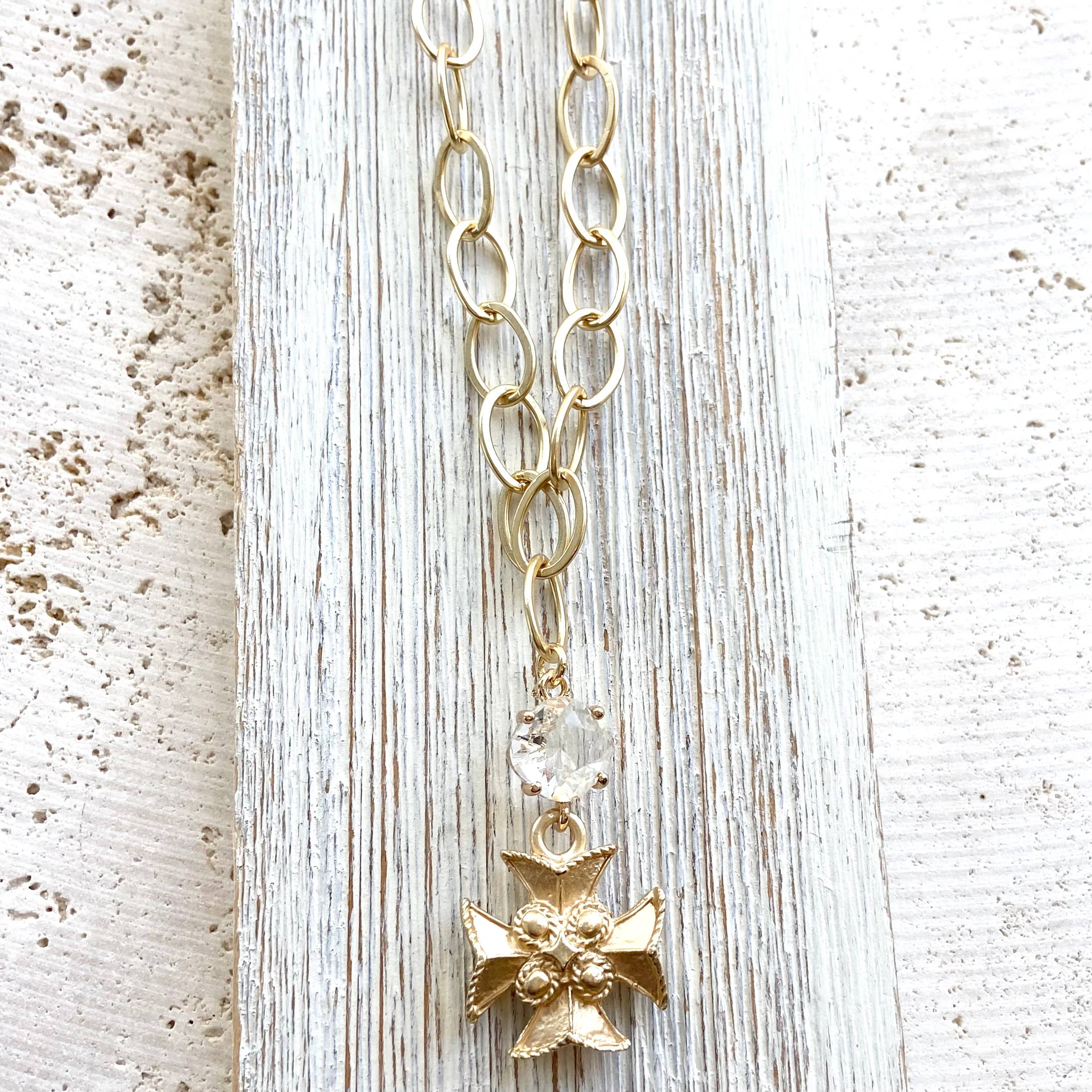 VB&CO Designs Handmade Jewelry - Maltese cross matte gold necklace 
