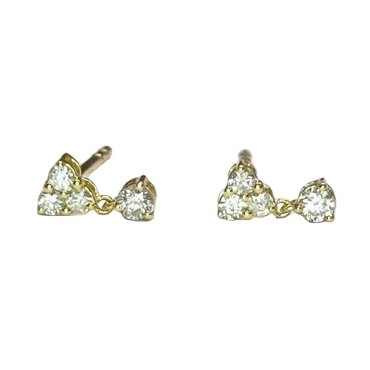 A pair of 14K yellow gold dangle earrings with small round diamonds