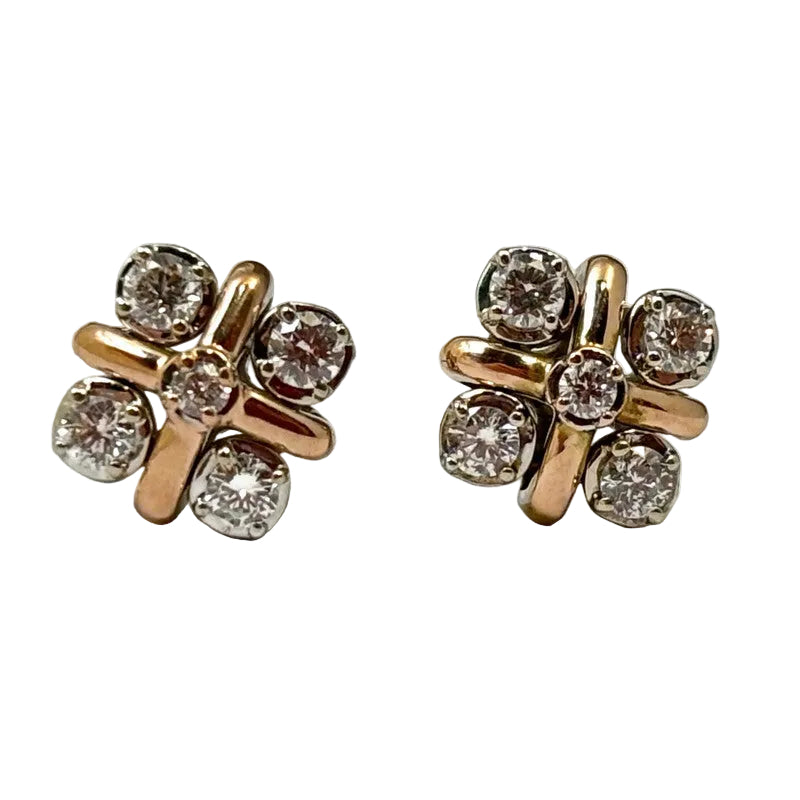Rose and white gold diamond stud earrings