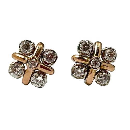 Rose and white gold diamond stud earrings