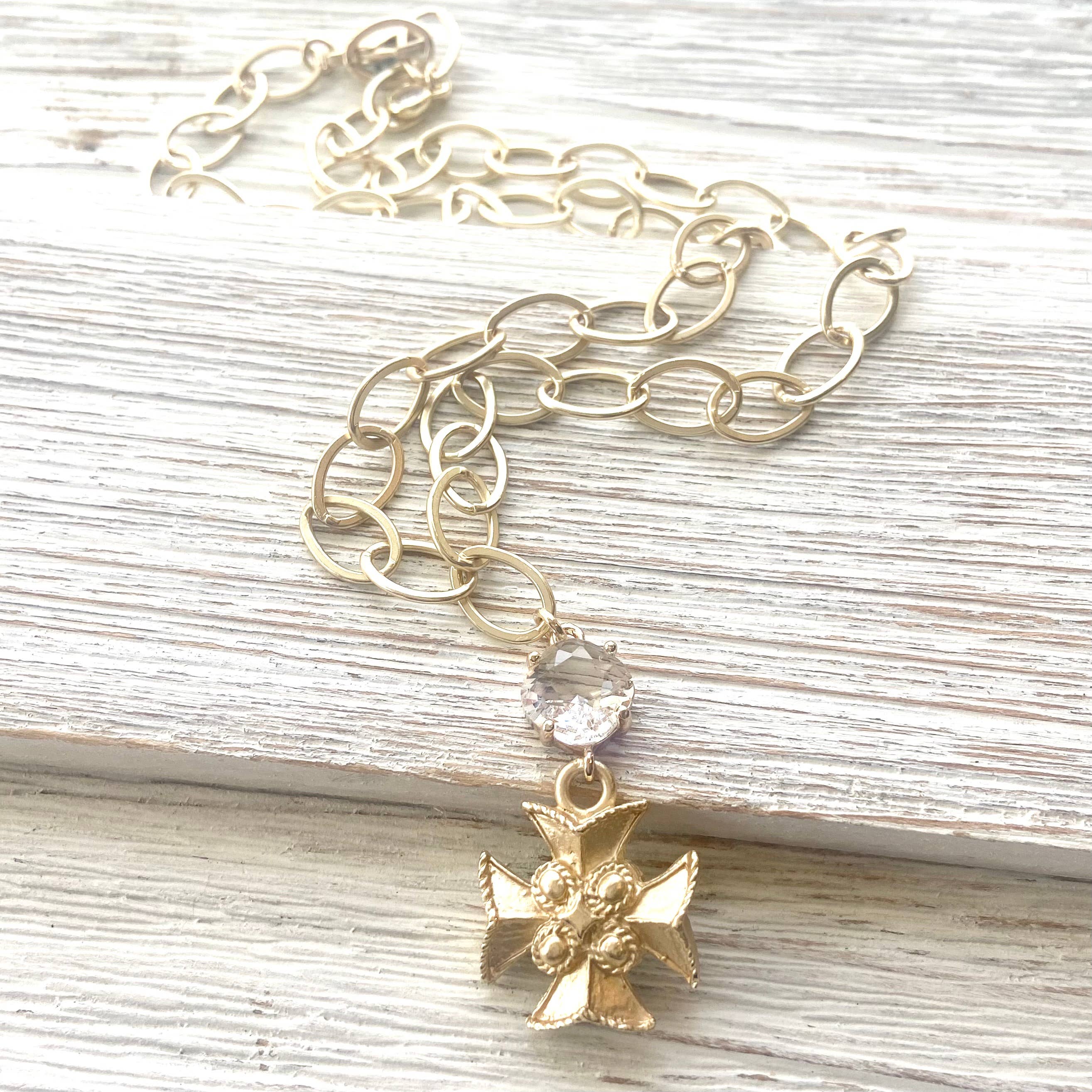 VB&CO Designs Handmade Jewelry - Maltese cross matte gold necklace 