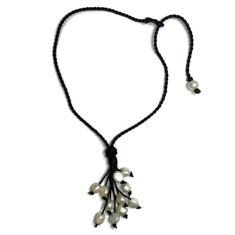 Black Silk White FWP Necklace 150.00