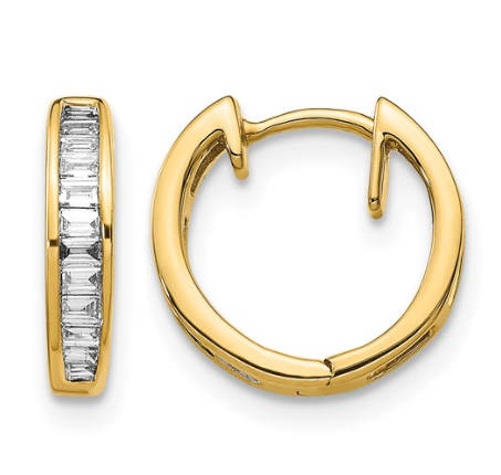 Yellow Gold and Baguette Diamond Hoop Earrings 1100.00
