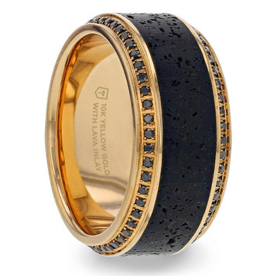 Yellow Gold and Lava Inlay with Balck Diamond Ring 2700.00