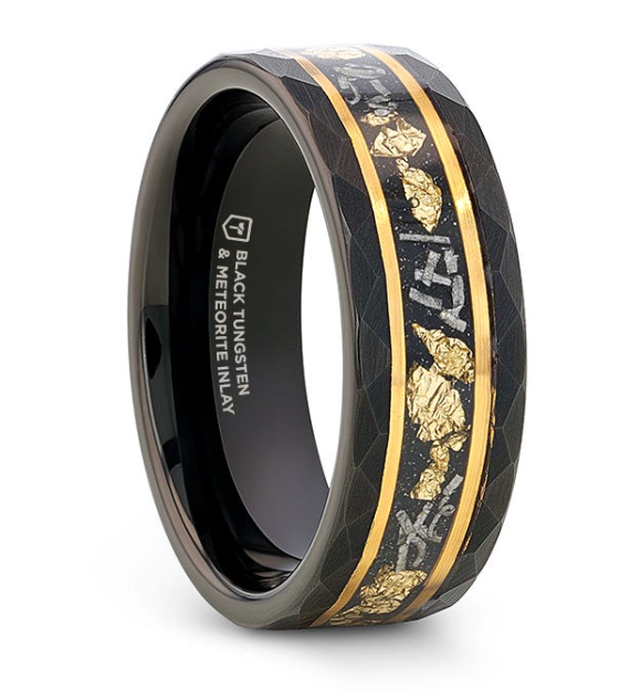 Black Tungsten and Meteorite Inlay Ring 480.00