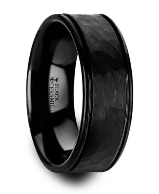 Black Tungsten Ring with Hammered Finish 240.00