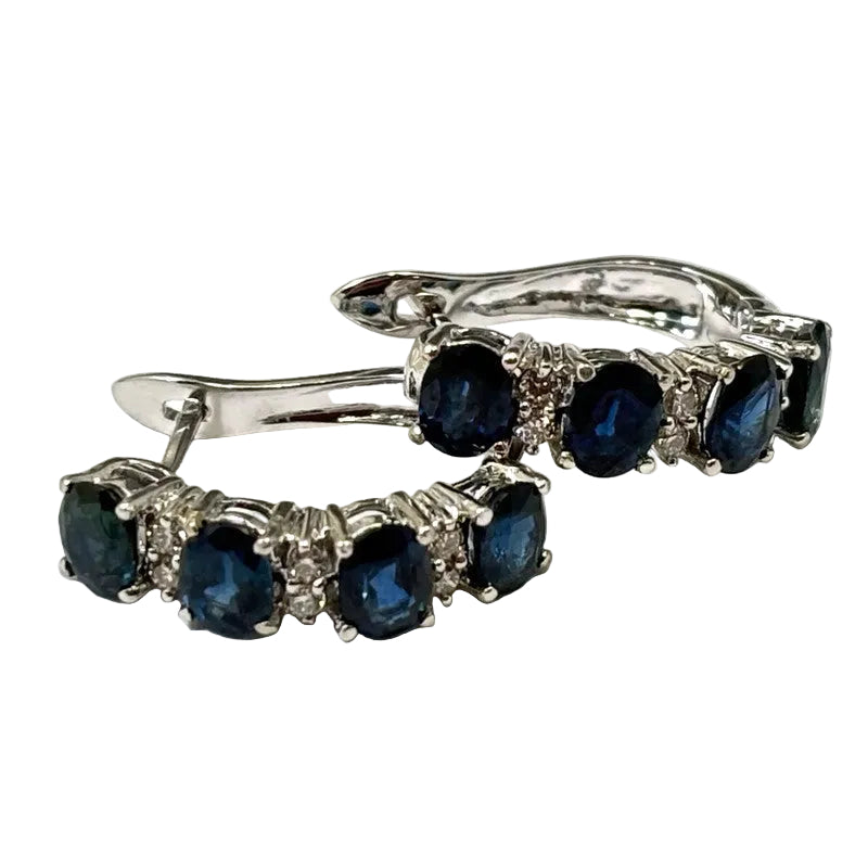Sapphire and Diamond White Gold Hoop Earrings