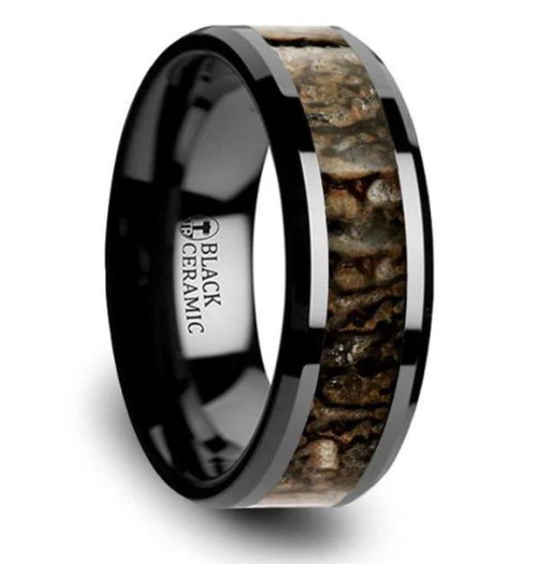 Black Ceramic and Dinosaur Bone Ring 640.00