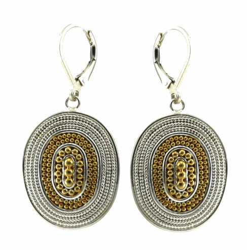 RAYA Hand Beaded Oval Earrings with Rope Trim and 18k Gold Vermeil 162.00