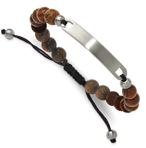 Men's Stainless Steel Brushed 8mm Tigerwood Beaded Black Nylon ID Bracelet 39.00