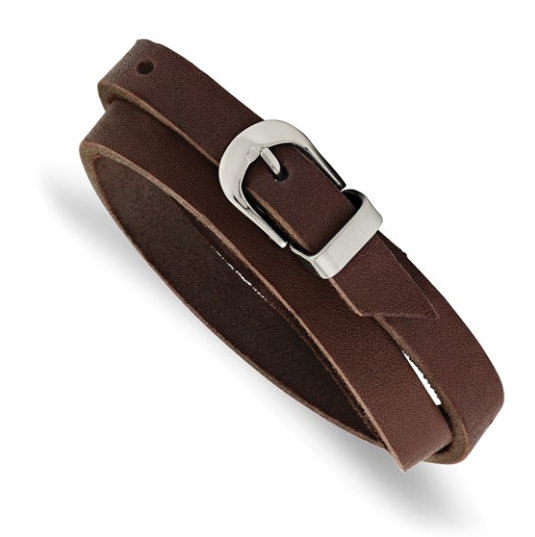 Men's Stainless Steel Brown Leather Wrap Bracelet 39.00