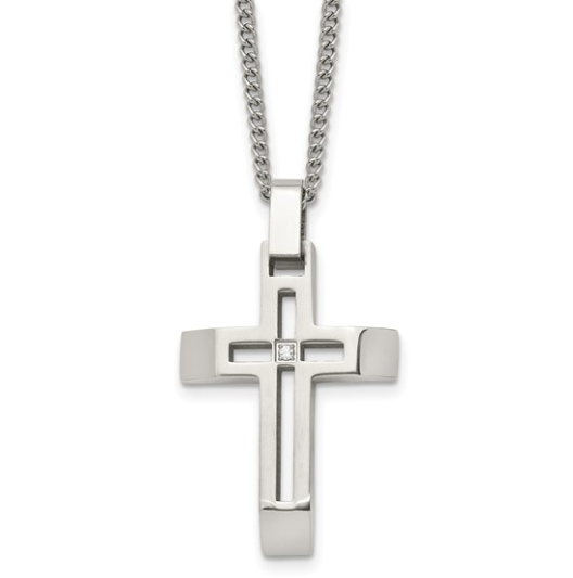 Men's Steel Brushed and Polished w/CZ Cross 22" 49.00