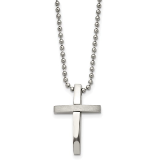 Men's Stainless Steel Brushed and Polished Cross Pendant 18" 39.00