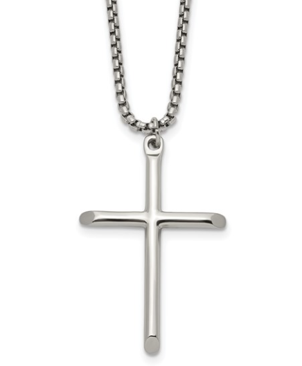 Men's Stainless Steel Polished Cross Pendant 24" 39.00