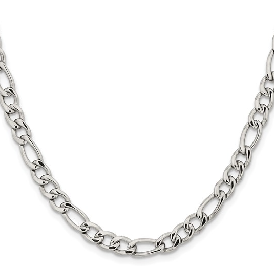 Men's Stainless Steel Polished 6.3mm 22" Figaro Chain 39.00