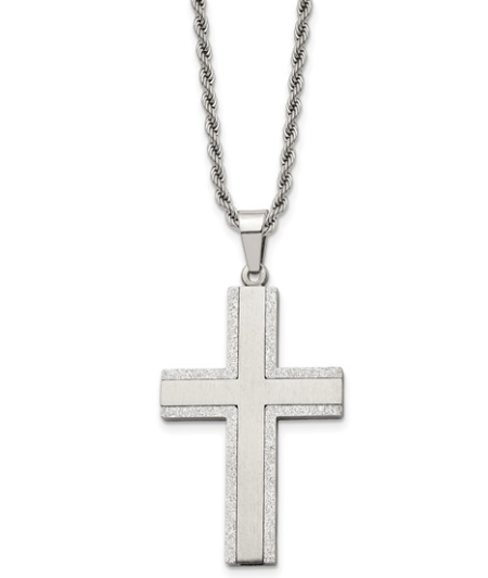 Men's Stainless Steel Polished Laser Cut Edges Cross 24" 59.00