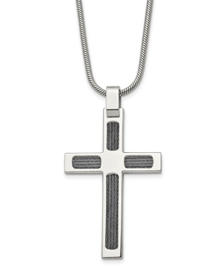 Men's Stainless Steel Brushed and Polished Cable Cross Pendant 24" 69.00