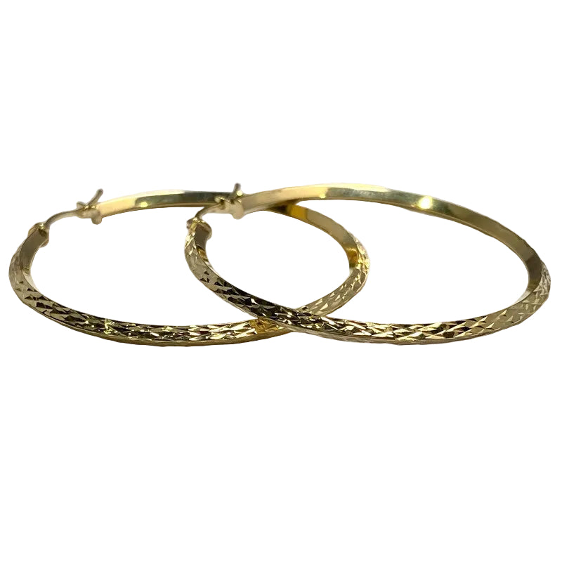 Textured Yellow Gold Hoop Earring