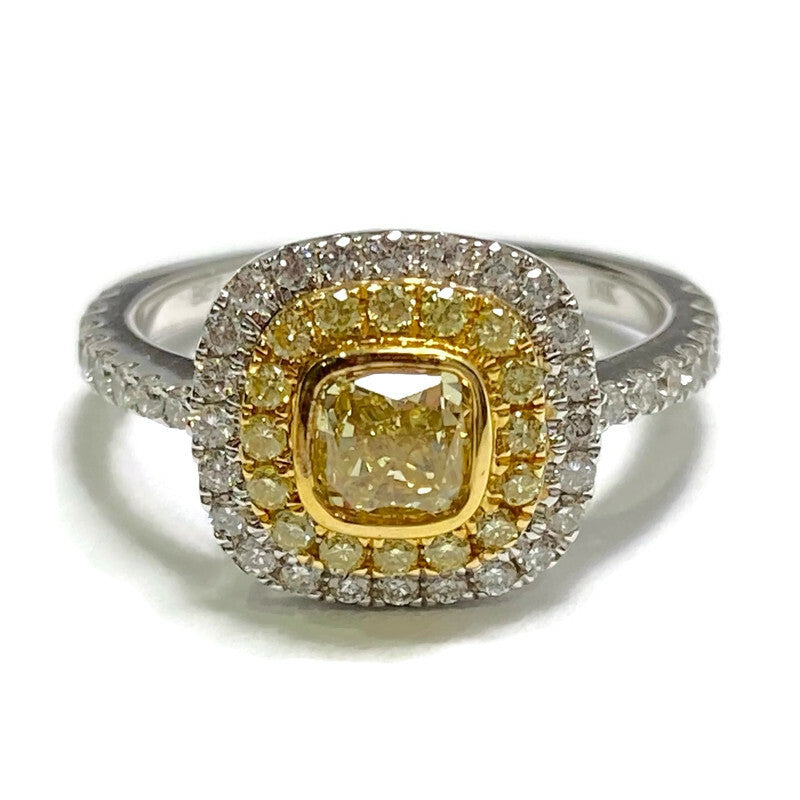 Canary Yellow & White Diamond Ring (Y .91ct W .5ct) Size 5.5-7.5