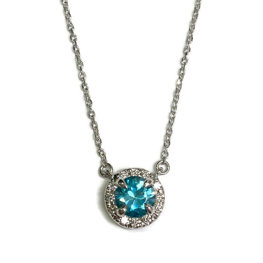 Blue Zircon and Diamond 14KW 16" Necklace 1450.00