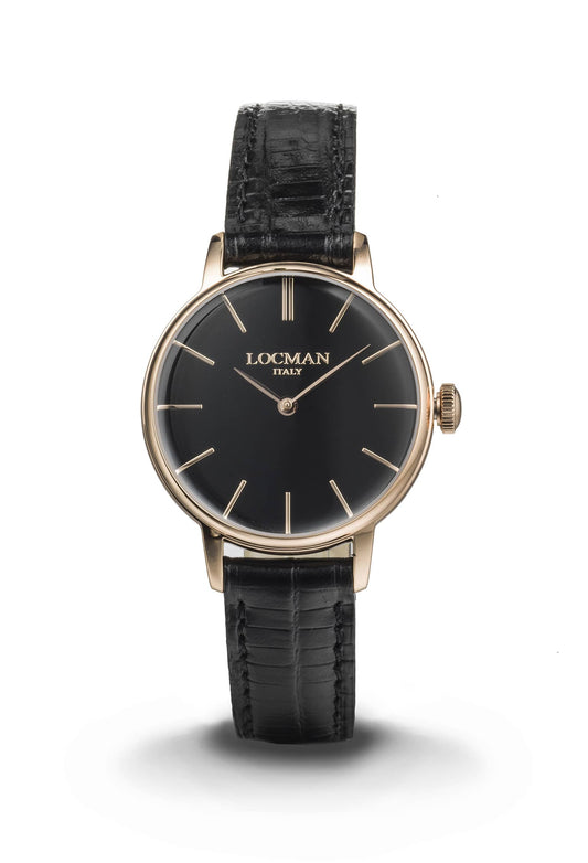 LOCMAN 1960 Lady's Three Hands Quartz Rose Gold Black 365.00