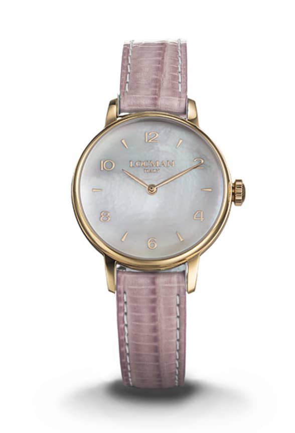 LOCMAN 1960 Lady's Three Hands Quartz S.S. Mother of Pearl Face Pink Leather 365.00