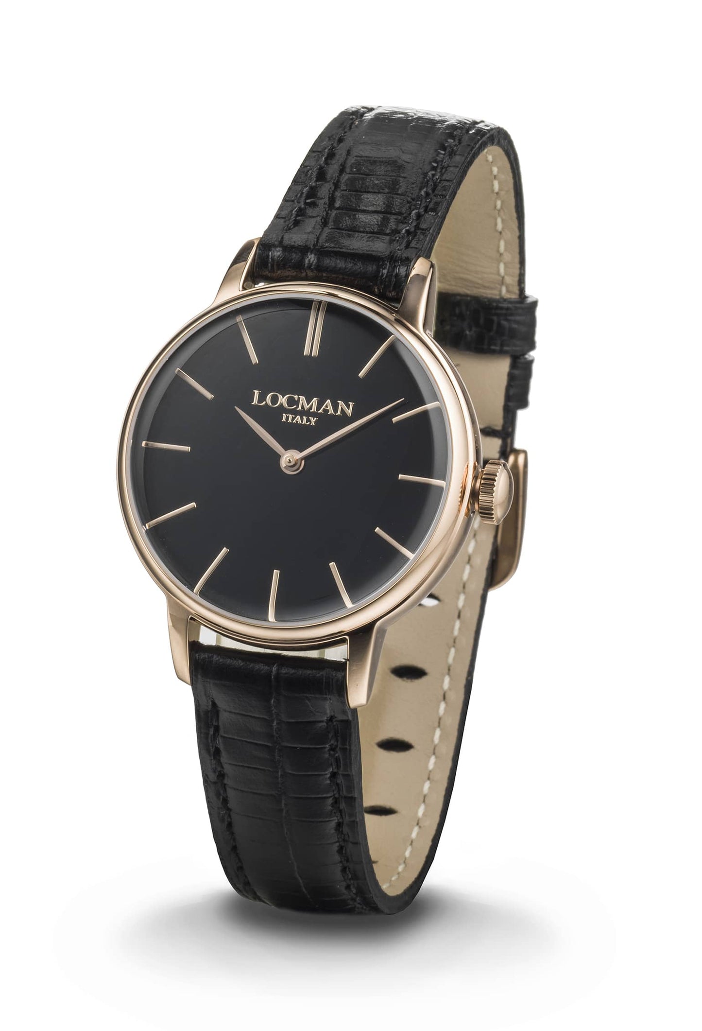 LOCMAN 1960 Lady's Three Hands Quartz Rose Gold Black 365.00