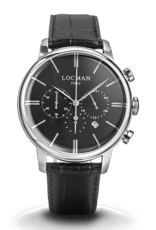 LOCMAN 1960 Chrono Quartz S.S. Sunray Black Leather Strap 475.00