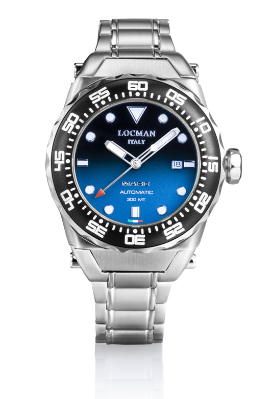 LOCMAN Mare 300MT Three Hands Auto S.S. Titanium Black/Blue Face Steel Band 865.00