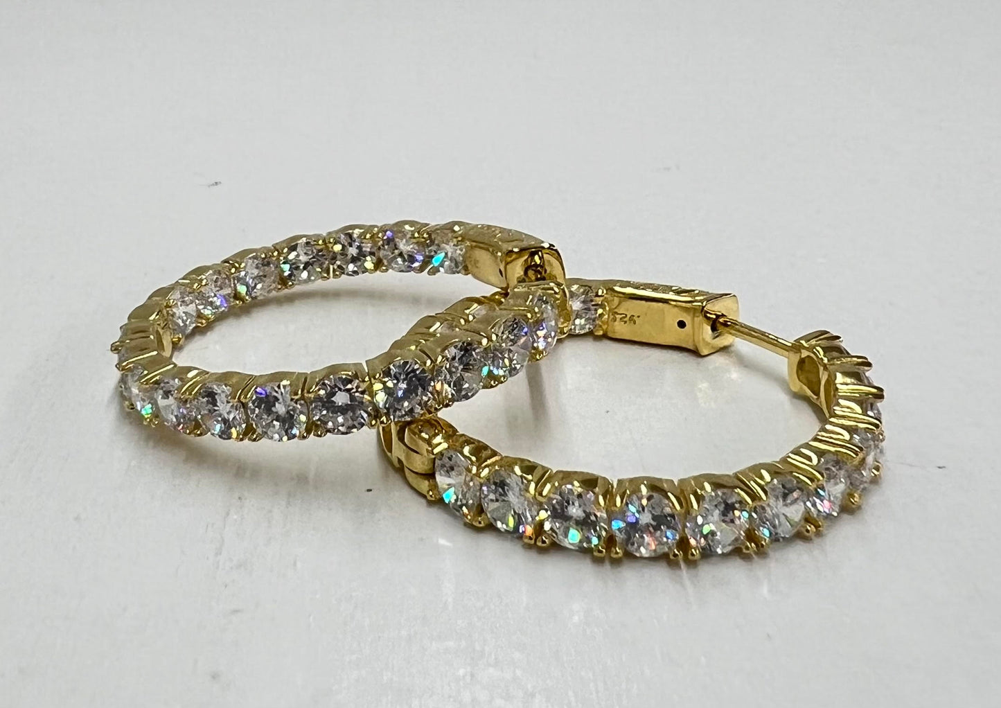 Diamond Hoop Earrings 18k Inspired Jewelry 1.75" 3.5mm 300.00